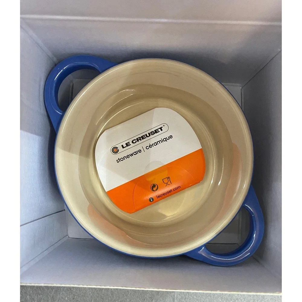Le Creuset Set of 2 Mini Round Cocotte 8oz Cobalt Blue Stoneware PG1160-10 NEW